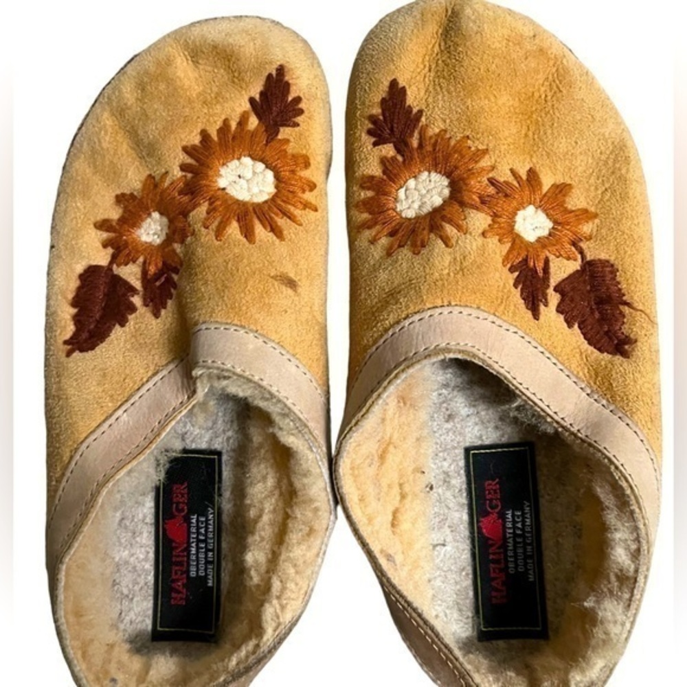 Haflinger Leather Slip on Clogs with Embroidered Flowers